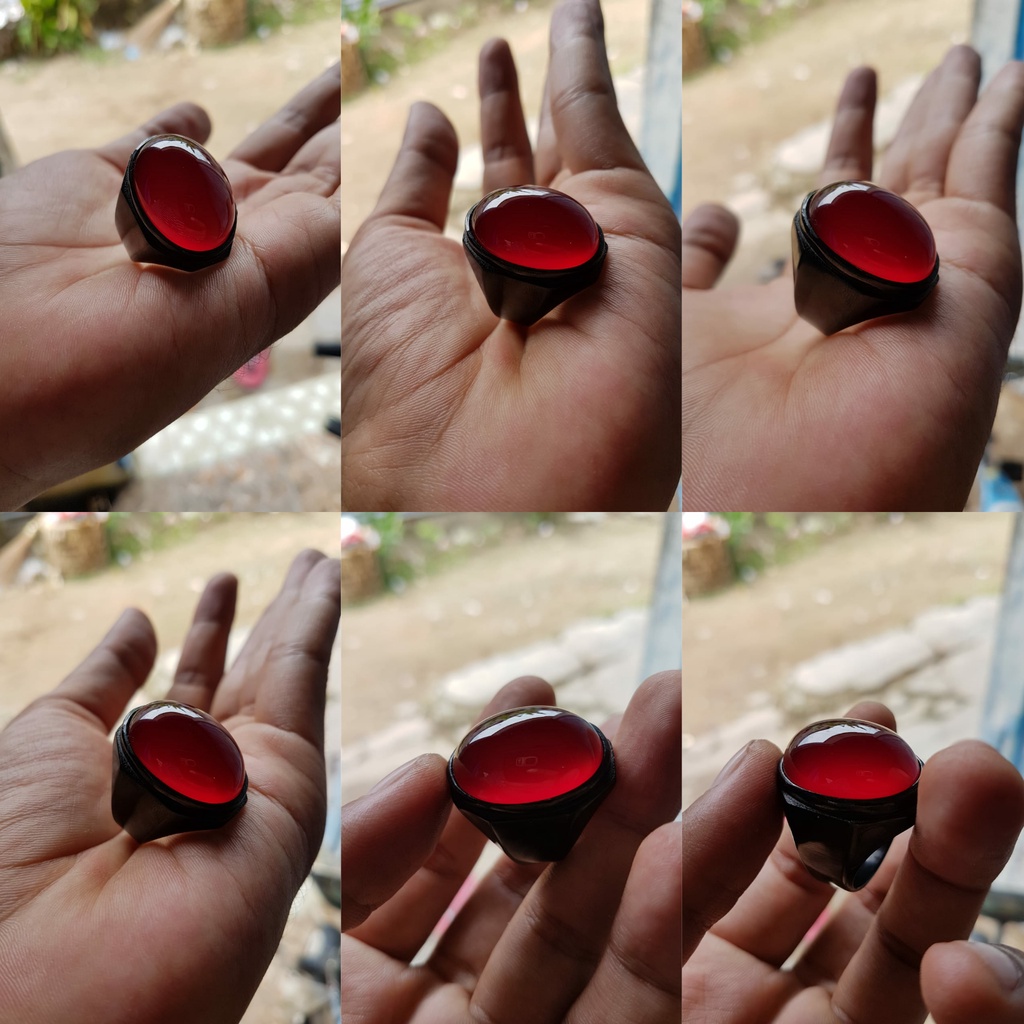 Batu Cincin Cempaka Merah delima Natural Ring Hitam 1275