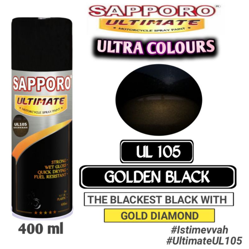 UL105 GOLDEN BLACK SAPPORO ULTIMATE BLACK SERIES 400ml Cat Semprot Pylok Pilok Pylox / Cat Aerosol /