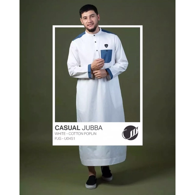 Samase Jubba Jubah Jubbah Casual  U 045 P - White - Cotton Poplin - Lengan Panjang