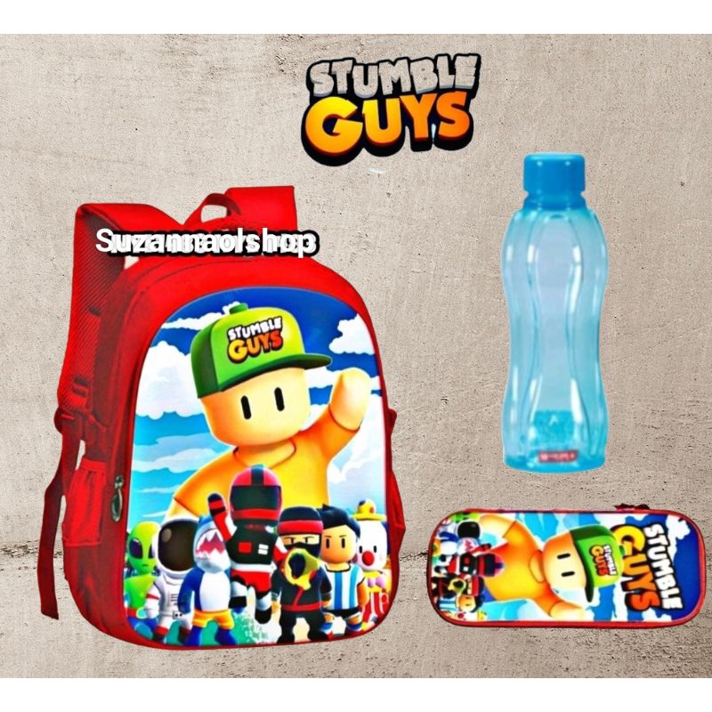 Tas Ransel Sekolah Anak Laki Laki Perempuan TK PAUD SD Karakter Stumble Guys Free Botol Minum