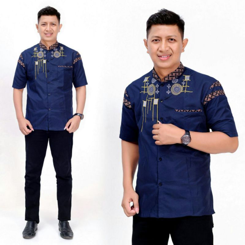 baju koko pria baju muslim tradisional motif batik navy hijau hitam marun abu size m l xl