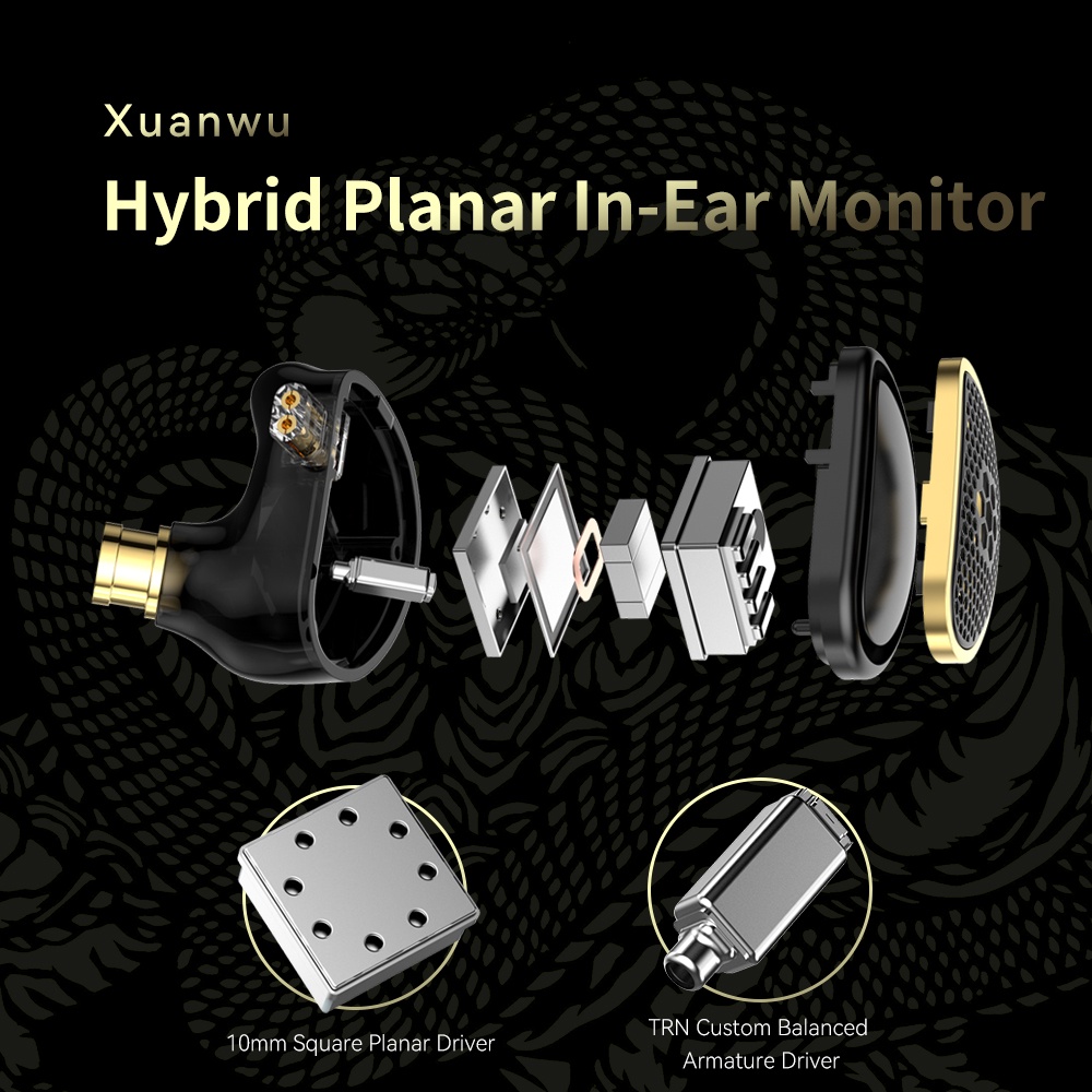 Trn Xuanwu Planar+BA Hybrid HIFI Earphone Ortodinami Driver Menjalankan Olahraga Headphone In-ear DJ Musik Headset Earbuds
