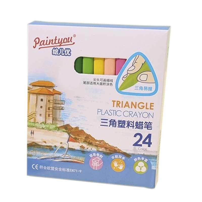 24 Colors School Crayon/Krayon 24 Warna - Plastic Crayon Triangle 0858