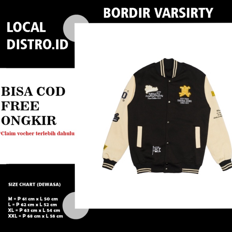 (BORDIR) VARSITY HITAM PRIA WANITA UNISEX LOCAL M-XXL