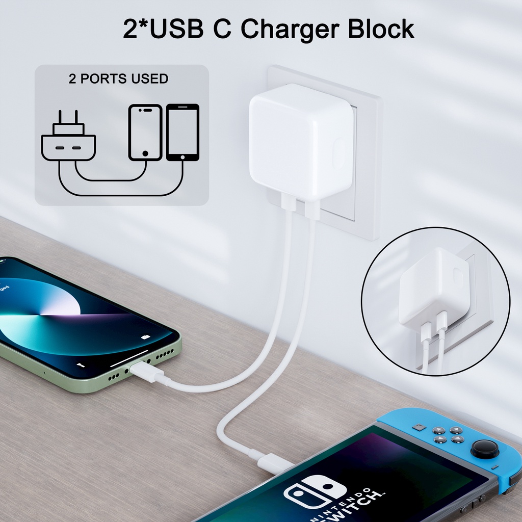 FEINODI i -Phone Fast Charger, 20 W USB C +USB C Charging Plug with 1 m USB C +1 m Light-ng Charging Cable USB C Charger, Power Supply Quick Charger, Power Plug, Charging Adapter, Charging Plug for Phone 14 12 13 11 Pro Max i- Pad