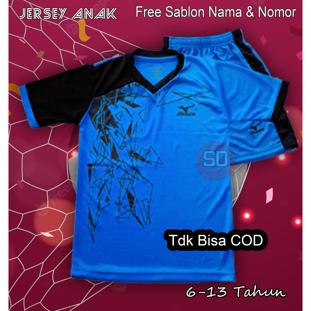 Jersey Baju Anak Laki Laki Perempuan 6-13 Tahun Free sablon Nama dan Nomor Punggung