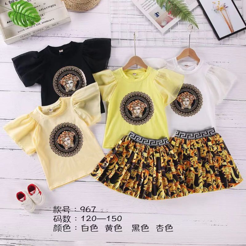 [4-8T] BAJU SETELAN ROK ANAK IMPORT 4-8 TAHUN / SETELAN ROK LIPIT PLISKET ANAK IMPORT 4-8 TAHUN MOTIF VERSAACE