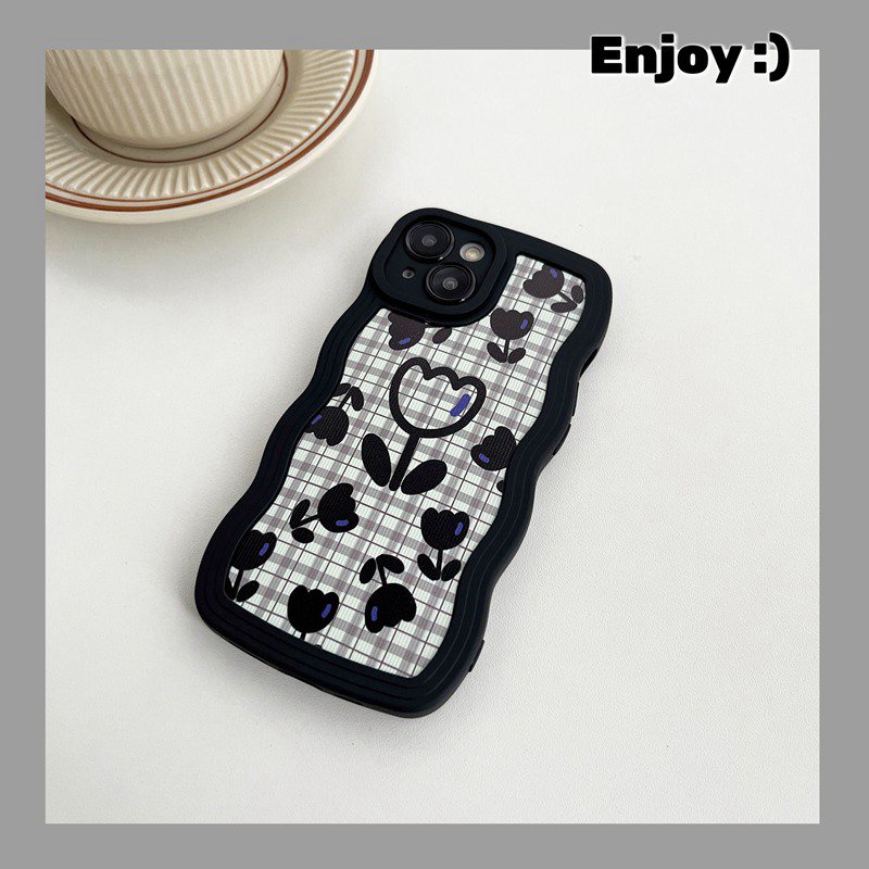 Houndstooth Flower Wave Soft Case OPPO Reno 5 6 7Z 8 A9 A5 A53 A33 A31 2020 A15 A15S A35 2021 A36 A76 A96 A57 A77 2022 F11 A83 A3S Realme C1 A7 A5S A12 A11K A55 A56 A55S 5G Black Casing