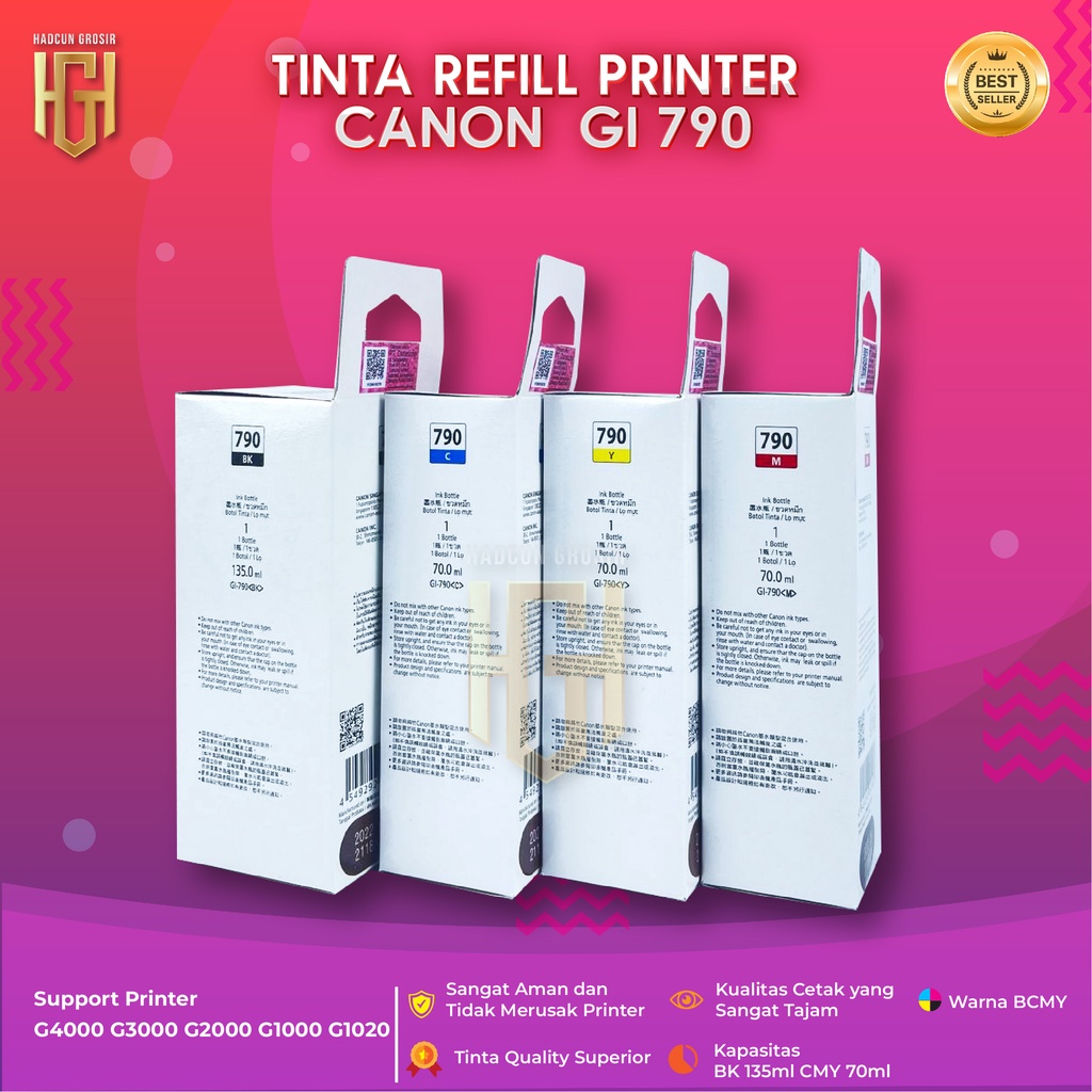 1 SET 4 PCS Tinta Canon Gi 790 Tinta Printer G1000 G2000 G3000 G4000 G1010 G2010 G3010 G4010