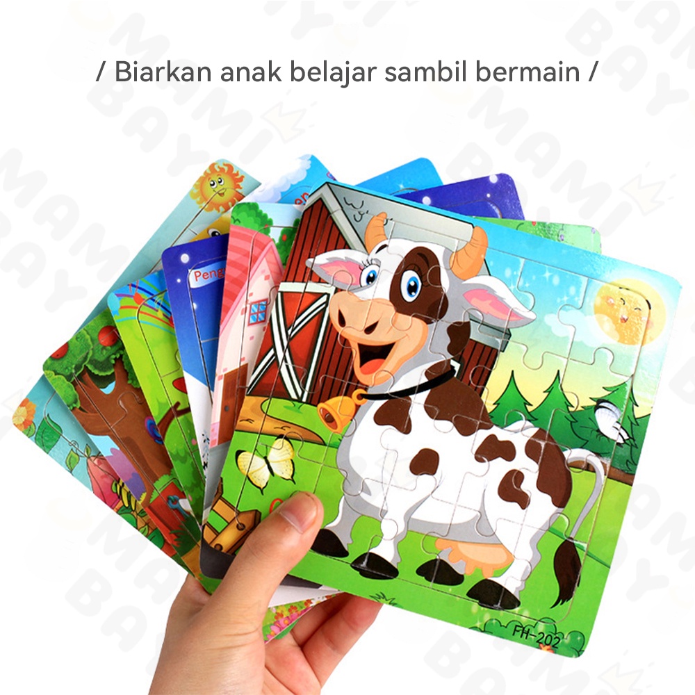 Mamibayi Puzzle kayu hewan/Mainan kayu edukasi anak