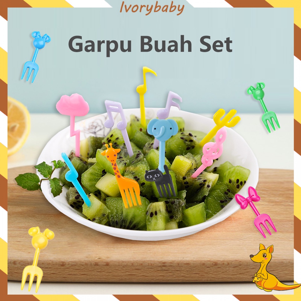 Ivorybaby Garpu buah set Garpu tusukan bento buah kartun Garpu ulang tahun