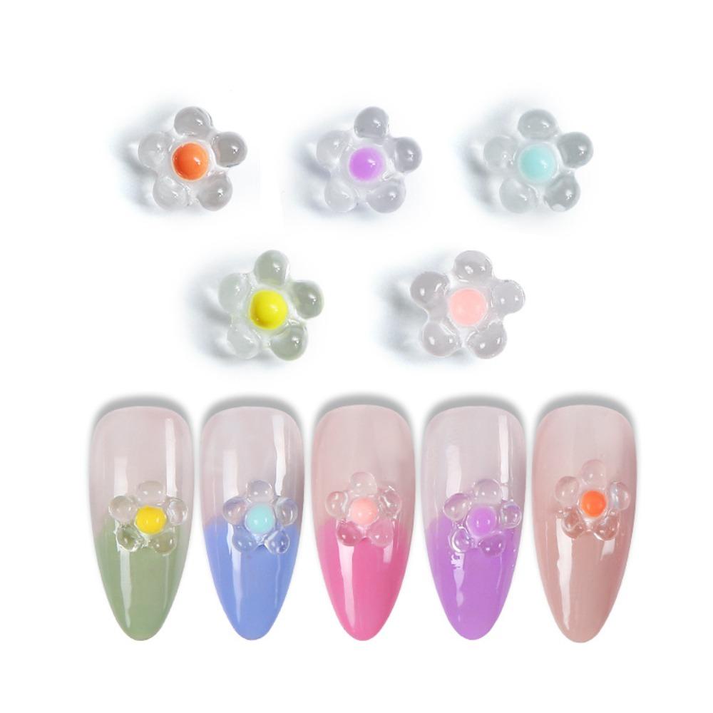MXBEAUTY Bunga Dekorasi Kuku Warna-Warni 50Pcs /set Resin Lima Kelopak Bunga Fashion Hiasan Kuku 3D Nail Jewelry