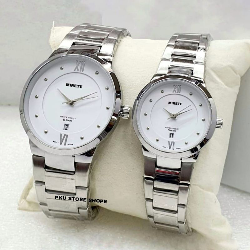 HARGA PROMO JAM Tangan Couple Pria/Wanita Rantai Stainlees Steel Anti Karat Tanggal Aktif | Jam Tangan Couple Lagi laris Termurah | Jam Tangan Wanita Terbaru Analog | Jam Tangan Pria Mirete Original | Jam Tangan Couple Bisa Satuan Cod