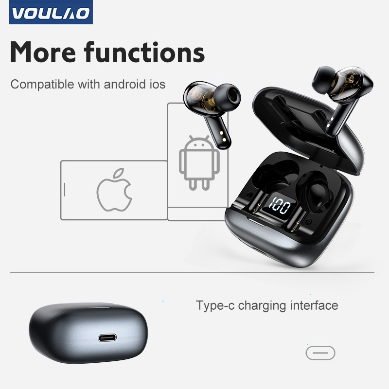 VOULAO VL5 TWS Earphone headset bluetooth 5.3 Wireless Gaming Earbuds Latensi rendah Mendukung Android/IOS With Microphone HIFI Stereo