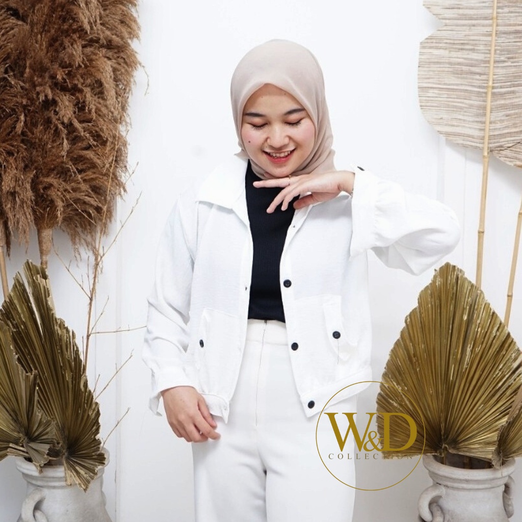 KEMEJA WANITA BLOUSE HANIN CROP POLOS CRINCLE AIRFLOW LENGAN PANJANG