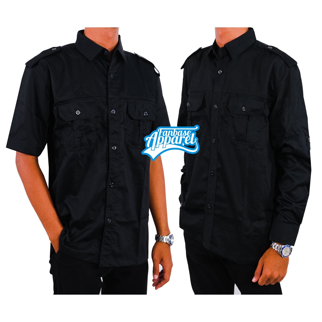 Kemeja Hitam Polos Bahan Nagata Drill / Premium PDH Workshirt / PDL Bordir dan Sablon
