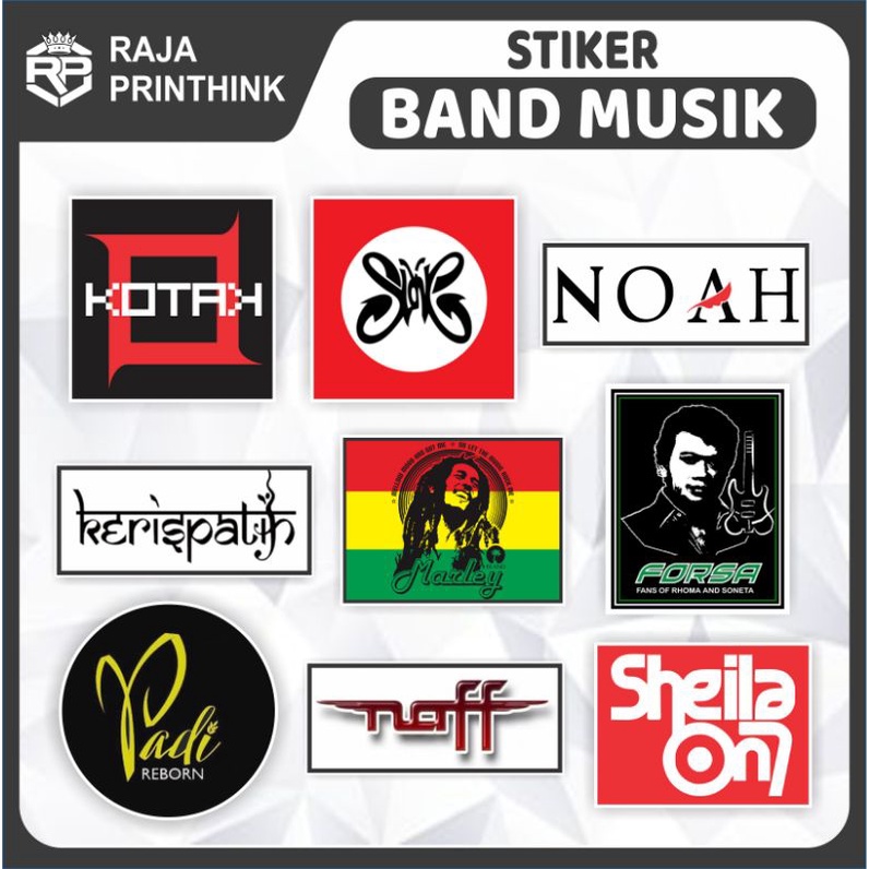 

Stiker Logo Band Musik Kotak Slank Noah Kerispatih Reggae Rhoma Irama Padi Naff Sheila On7