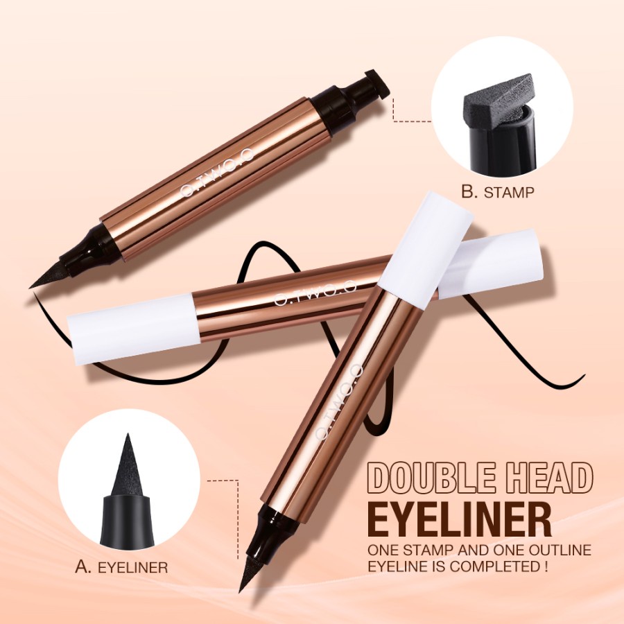 BISA COD - O.TWO.O Stamp Eyeliner Black Double Head Waterproof Pencil | Miraculous Cat Eye Stamp Eyeliner Pen - otwoo - otwo