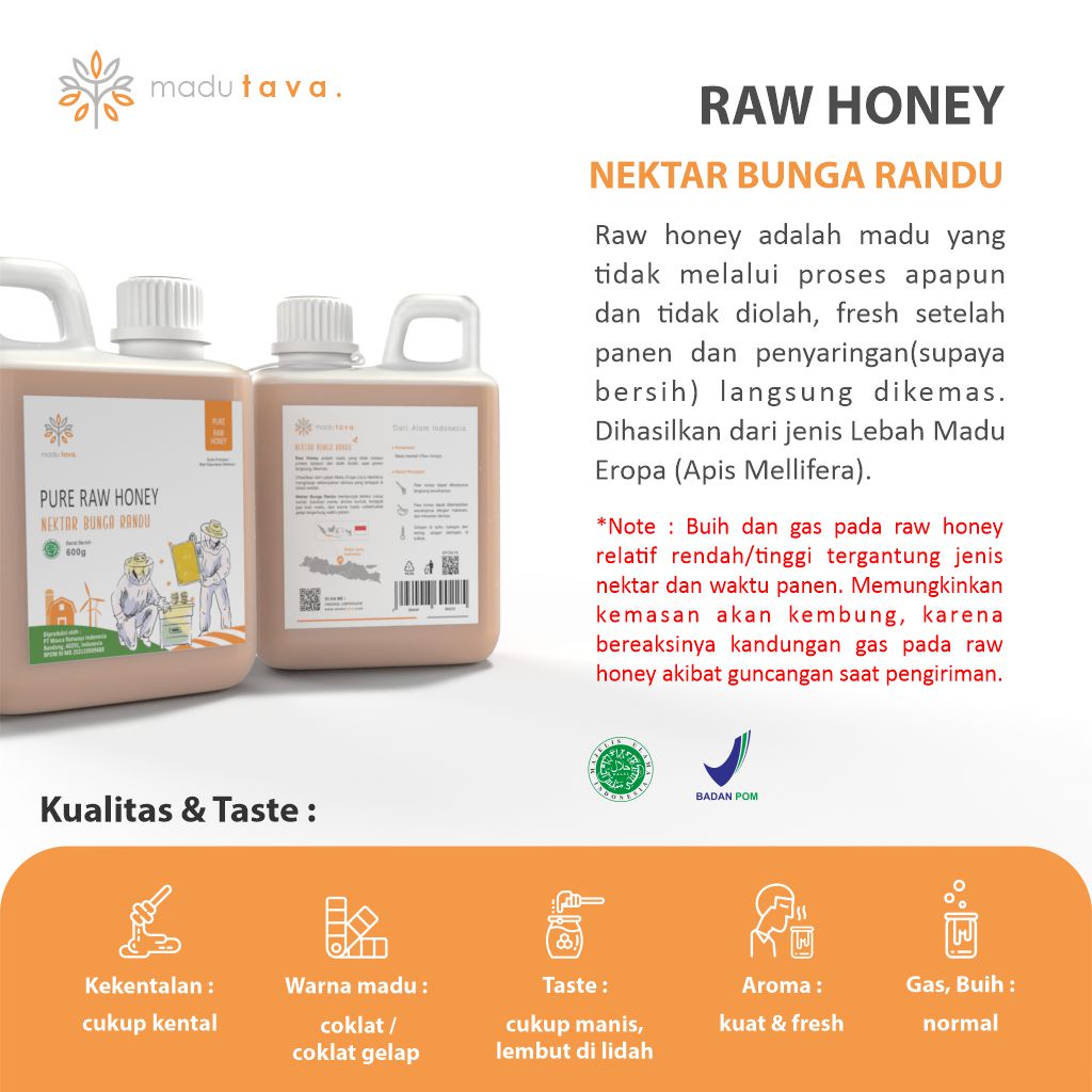 Madu Asli Murni 600gr Tava Grade A Nektar Randu 100% Alami Pure Natural Raw Honey