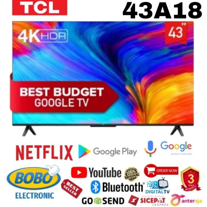 TCL 43A18-43 INCH GOOGLE TV UHD 4K GARANSI RESMI