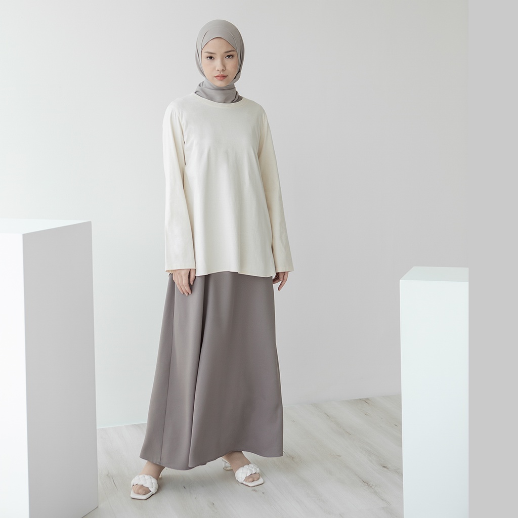 Adani by Aska Label - Kaos polos wanita Muslim lengan panjang warna Chalk, Light Khaky, Dusty Rose, Skyblue, Lavender.