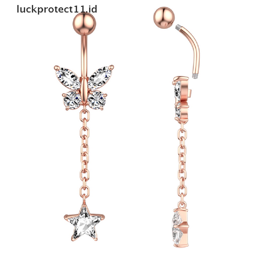 /Fashion Hot// Fashion// Cincin Pusar Perut Buncit Kristal Stainless Steel Perhiasan Tubuh.