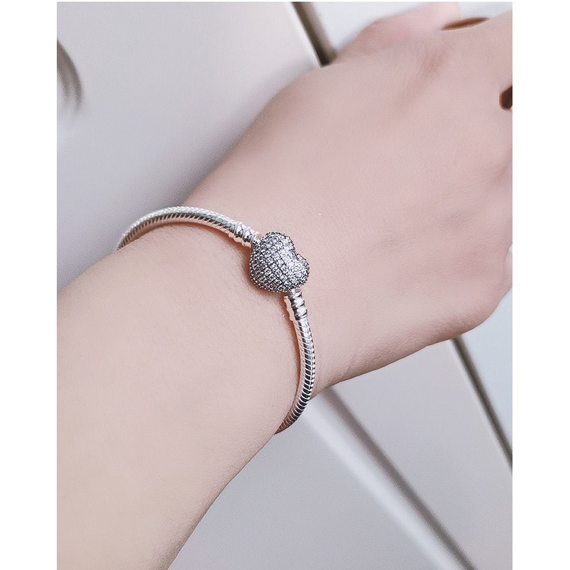 Pandora Gelang Manik-Manik925 Perak925 Micro-Set Berlian Hati Gelang Unisex Hadiah Perhiasan DIY