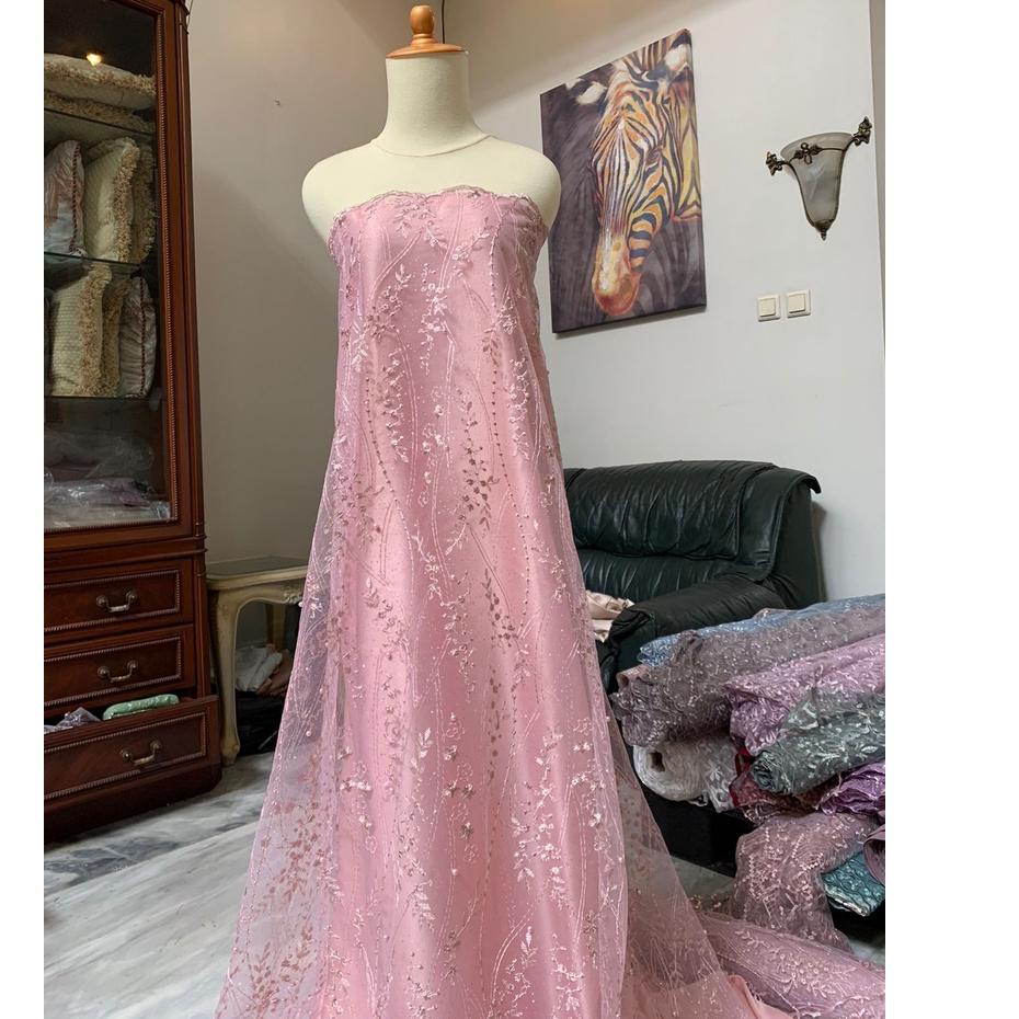 Diskon Bahan Kain Kebaya Brokat Brukat Tile Mutiara Mahogany Warna Hijau Sage Green