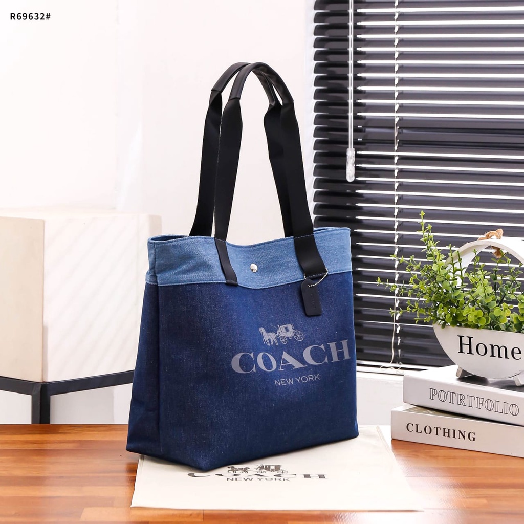 Coa Denim Canvas Tote Bag's Silver Hardware R69632