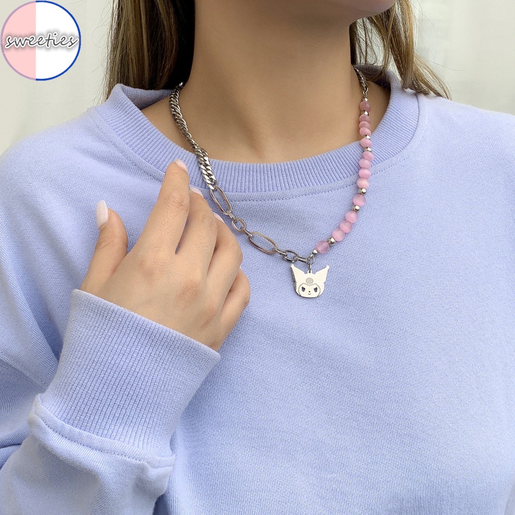 Wanita Korea ins Lucu Kuromi Liontin Baja Titanium Kerah Rantai Tidak Teratur splicing Kalung Hadiah Hari Valentine