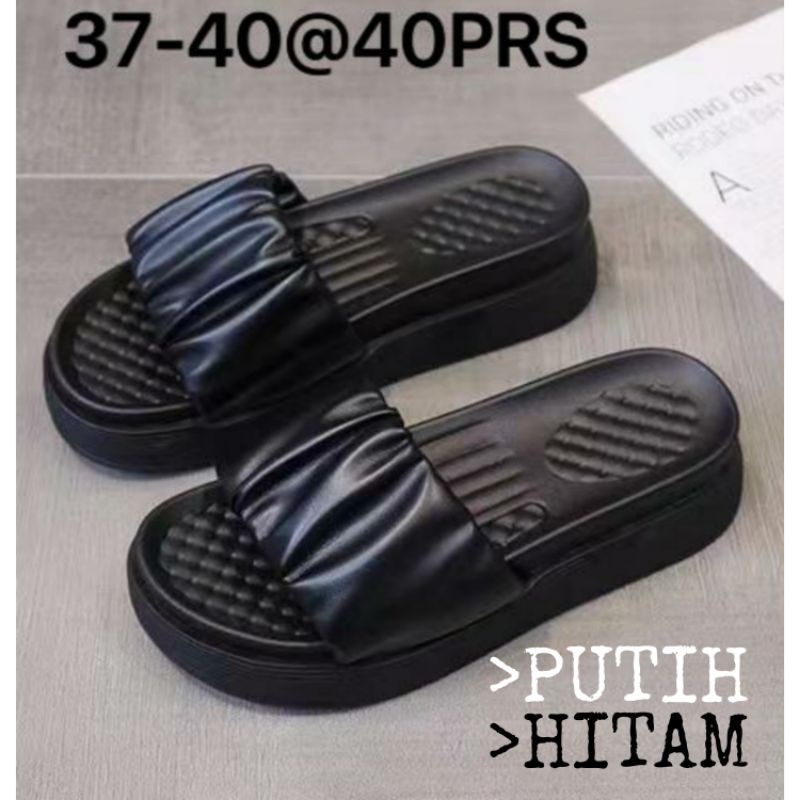 666-D5 Original Balance Sandal Wedges Jelly Kerut Impor Hitam Putih Tinggi 4cm Wanita Slop Sendal Karet Selop Platform Tebal Cewek Perempuan Impor Korea Style Fashion 666 Empuk