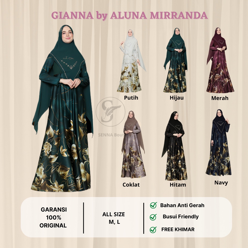 GIANA Series by ALUNA MIRRANDA Motif  Elegant set Jilbab ORIGINAL | Baju Dress Gamis Abaya Syari Wanita Berhijab | Kombinasi  Mewah Premium Simple &amp; Anti Gerah 100% Realpict Terbaru