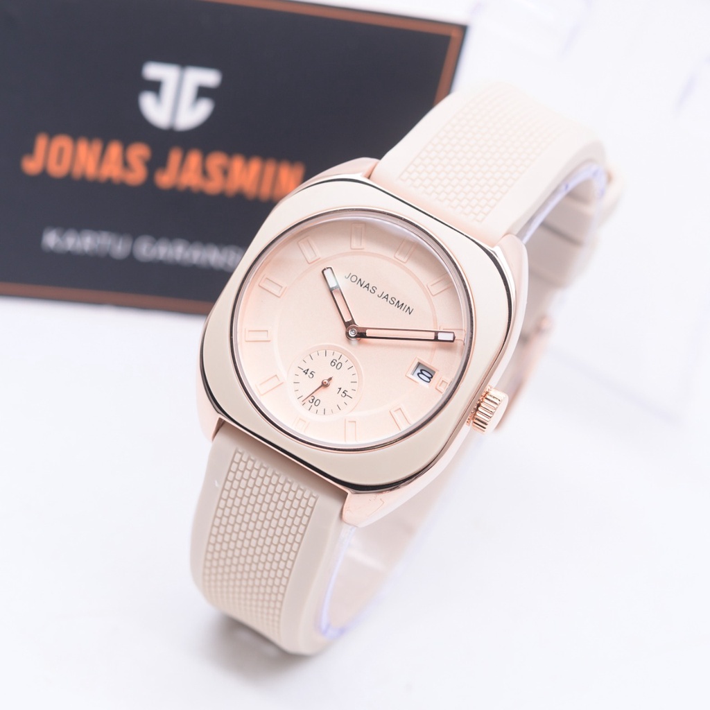 Grosiran Jam Tangan Wanita Jonas Jasmin-2225 Original Tali Rubber Body Rose Free Kartu Garansi Chrono &amp; Tanggal Aktif