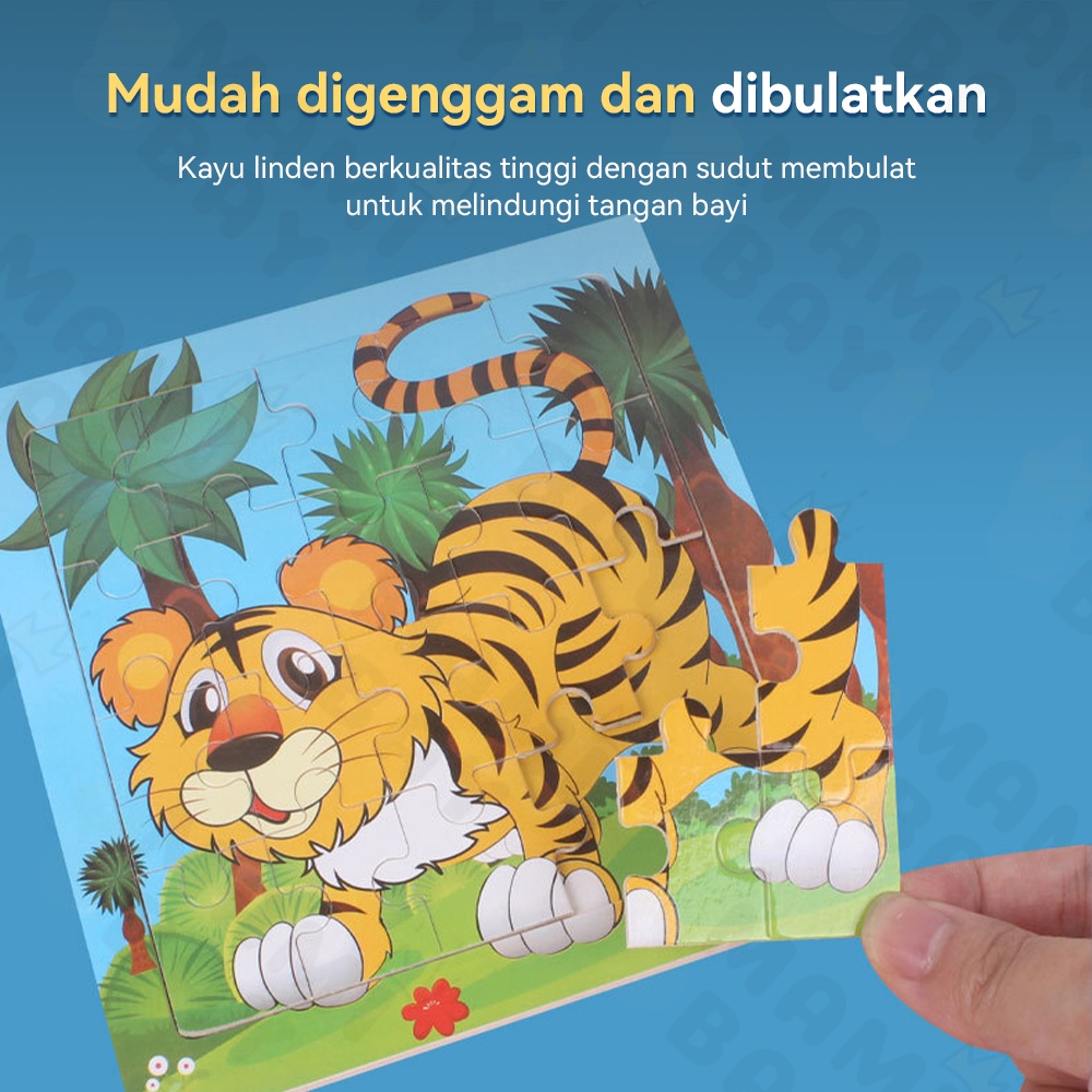 Mamibayi Puzzle kayu hewan/Mainan kayu edukasi anak