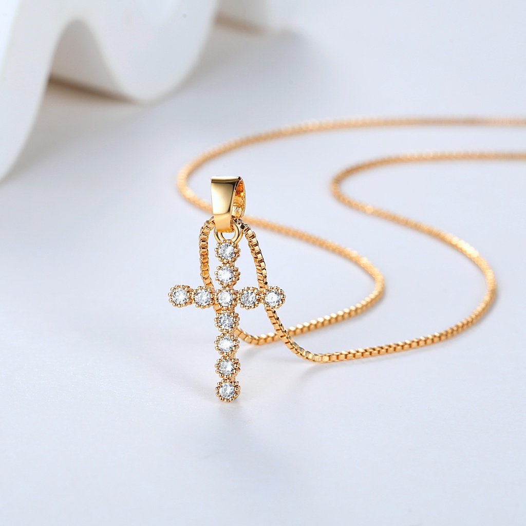 Y886【COD】Kalung Titanium Salib Wanita Lapis Emas Cross Salib Liontin Fashion Perhiasan Anti Luntur