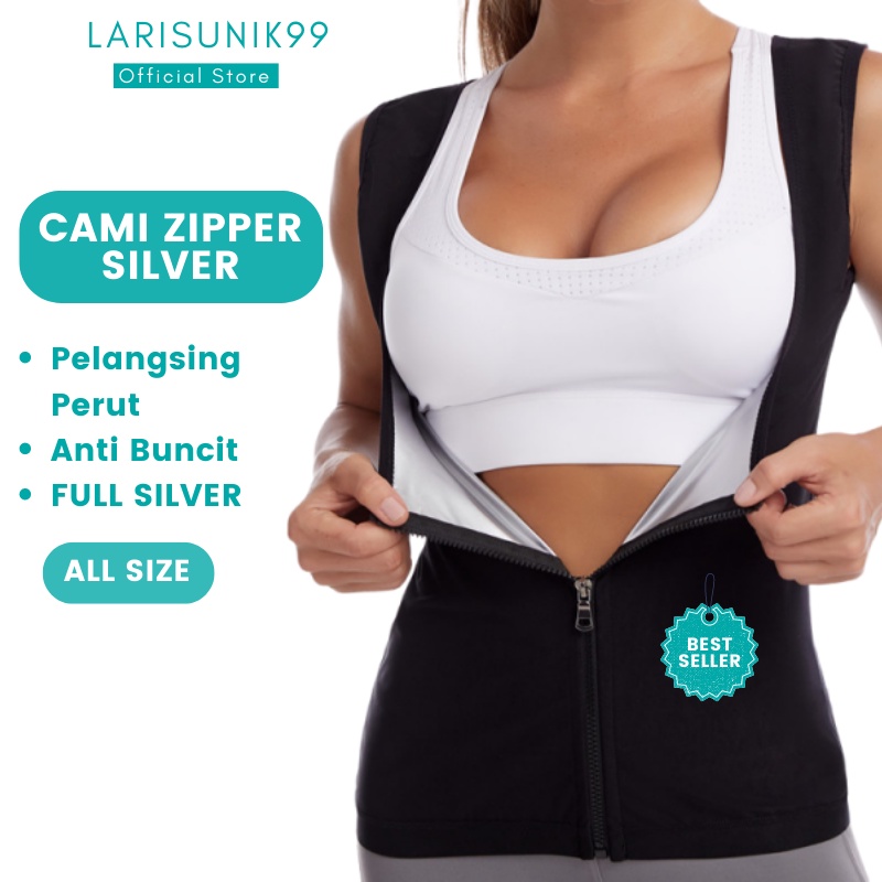 Korset Pelangsing Wanita Resleting Zipper Pembakar Lemak Perut Kendur Korset Perut Buncit Pembakar Lemak Baju Gym Fitness Melangsingkan Ampuh Pengecil Pinggang Baju Olahraga Tanktop Cami Zipper Silver Original Import Premium Terbaru