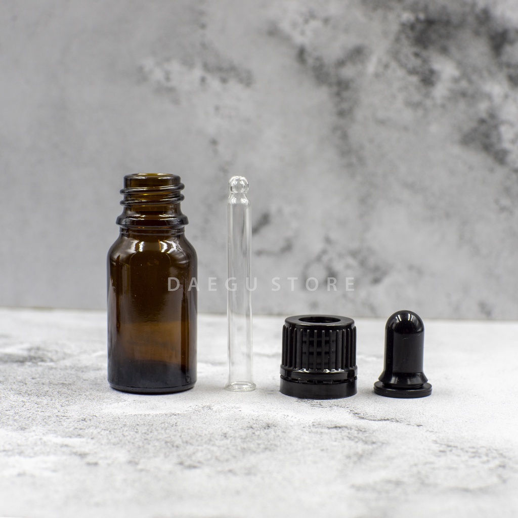 Botol Pipet 10ml Kaca Amber Coklat Tebal -  Dropper Tetes Bisa Segel / Seal Ring Hitam Pipette Serum