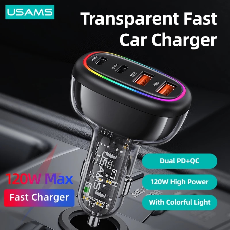 USAMS PD 30W + QC3.0 120W Transparent Fast Car Charger Original