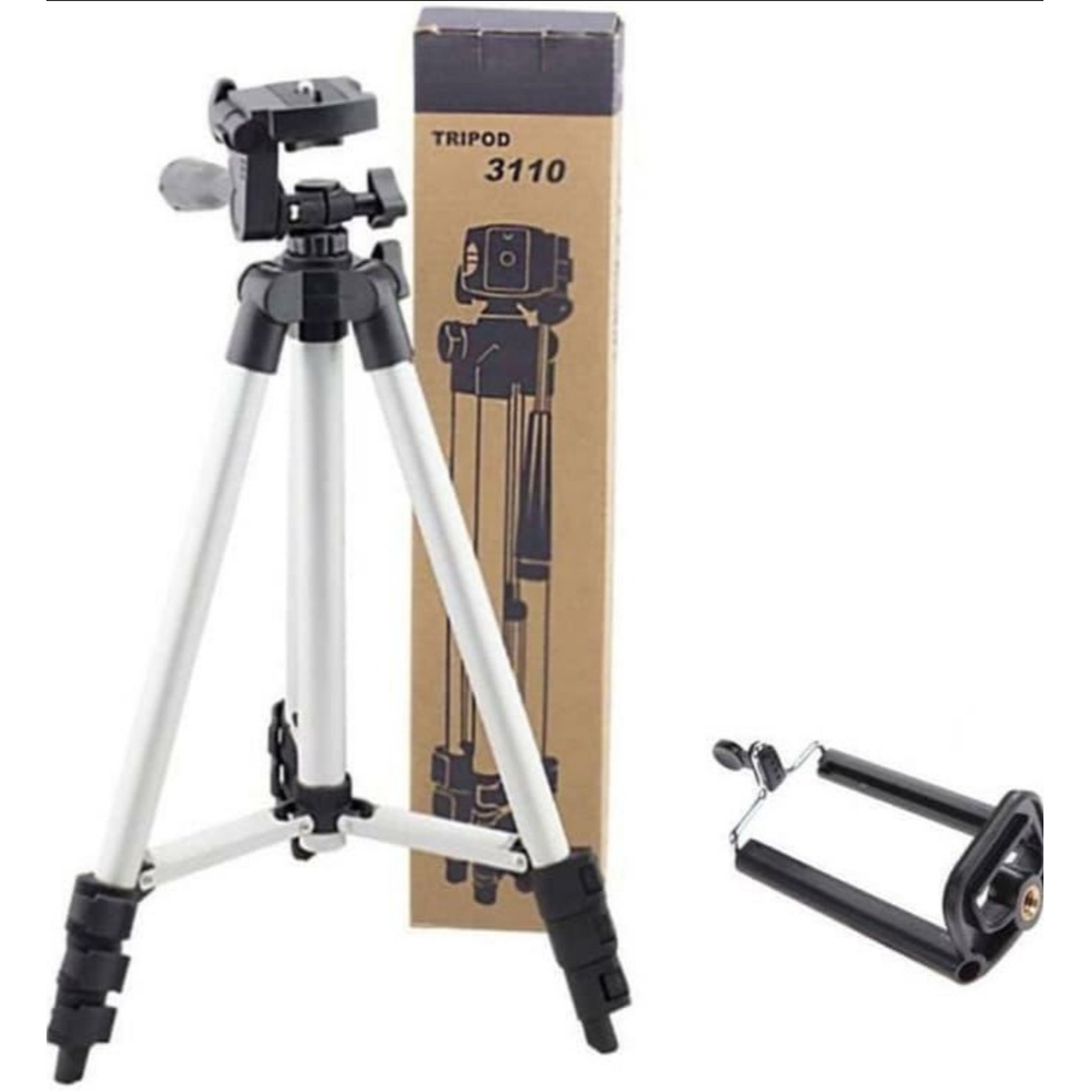 Tripod TF Camera&amp;Handphone 1 Meter 3110 Bahan Aluminium + Holder U &amp; Sarung-Tripod Stainless with 3x Extend Leg - Suite For Smartphone &amp; Camera+Free Holder U