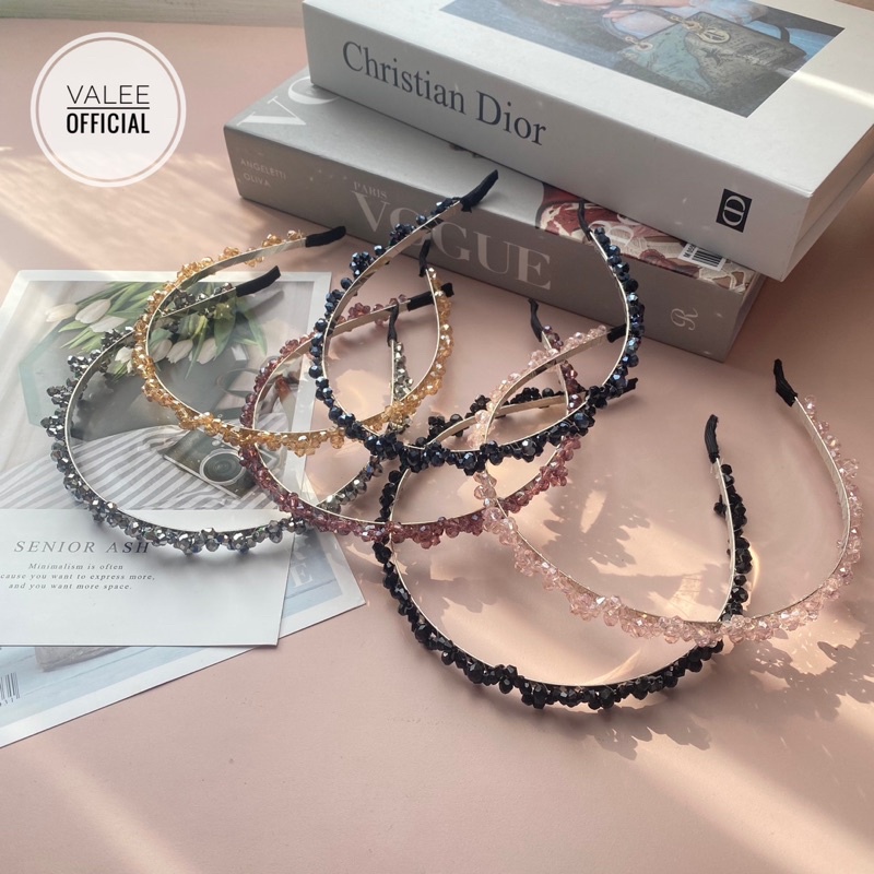 KOREAN PEARL HEADBAND - Bando Crystal Korea Mutiara Mote dengan Krystal Blink Blink Girly Retro - Premium Korean Style