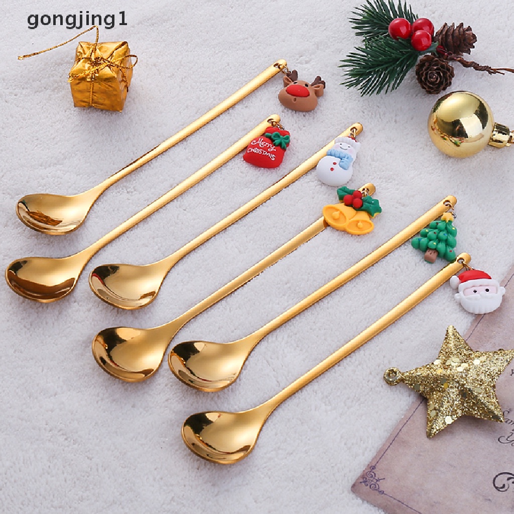 Ggg 4 /6Pcs Sendok Kopi Elk Stainless Steel Sendok Es Krim Dessert Tea Spoon Untuk Hadiah Natal Aksesoris Dapur Peralatan Makan Dekorasi ID