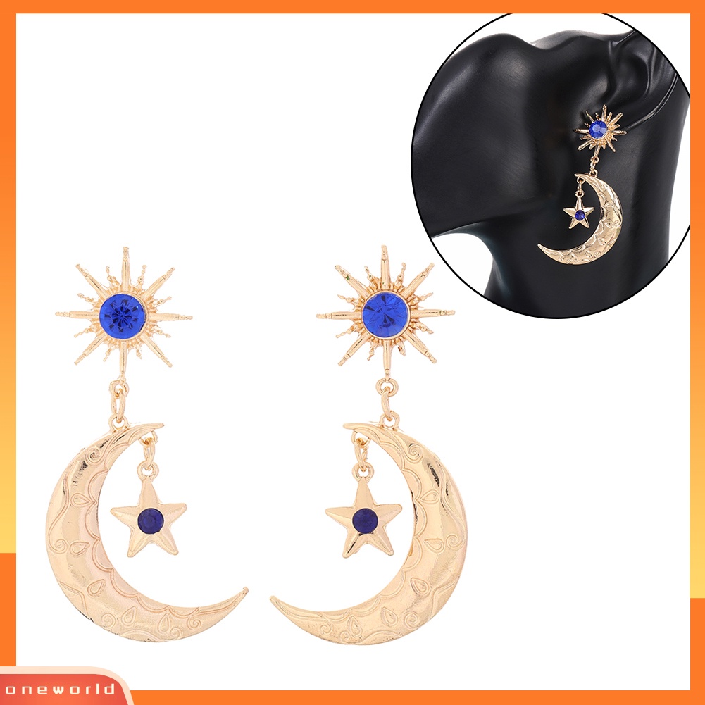 [WONE] Fashion Wanita Safir Imitasi Bintang Bulan Menjuntai Ear Stud Earrings Perhiasan Hadiah