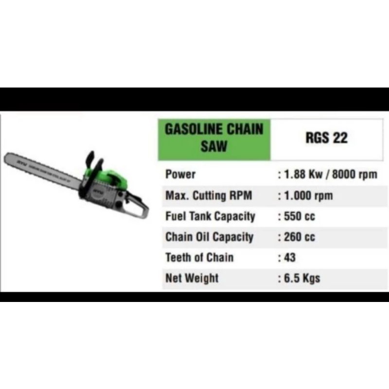 chain Saw Ryu RGS22/ chainsaw ryu /mesin gergaji kayu mesin potong kayu RYU 22in