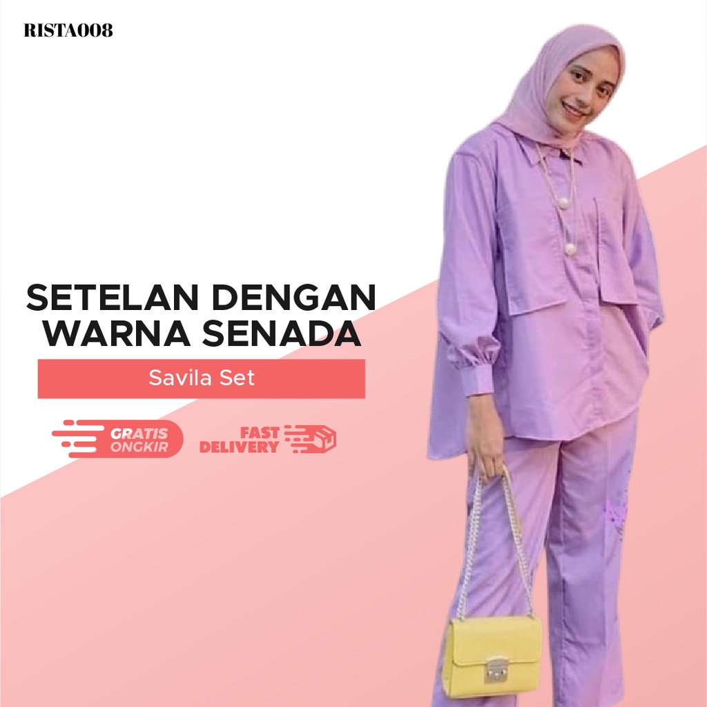 Savila Set Setelan Atasan Bawahan Baju Muslim Wanita Kekinian Busui Freindly Bahan Linen Premium Terlaris