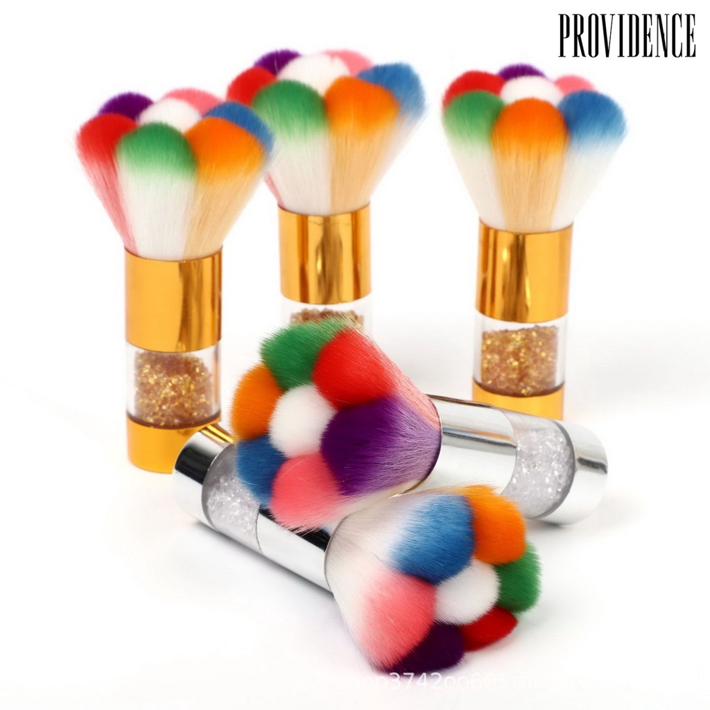 Providence Sikat Pembersih Kuku Bulu Lebat Gagang Berlian Imitasi Lembut Penghilang Debu Bebas Serat Pelangi Nail Brush Remover Cleaner Alat Salon Kuku