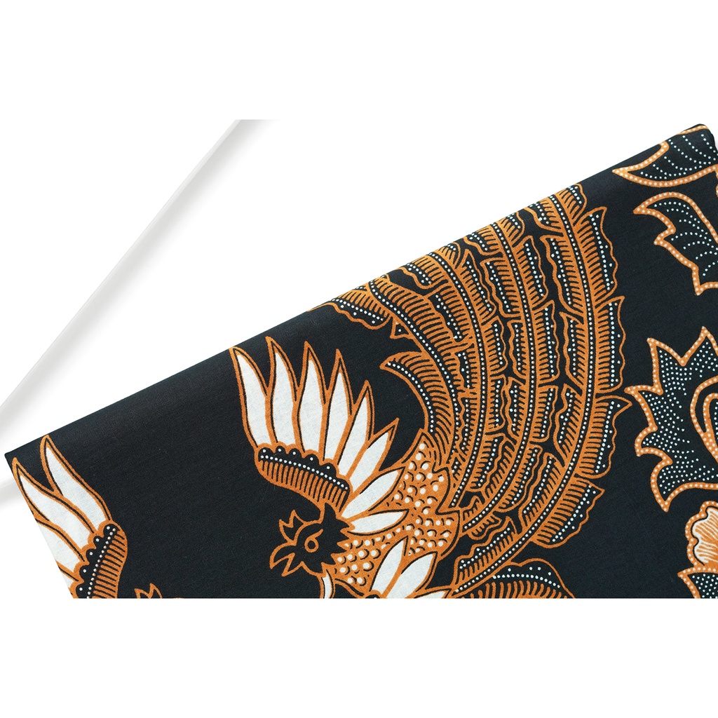 KAIN BATIK PREMIUM Bahan Katun Motif Burung Bunga Warna Hitam Black Item Gold 723126 Cap 72 Jarik Ja