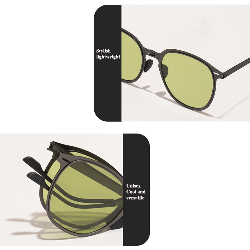 Kacamata Hitam Metal Lipat Untuk Wanita Pria Portable Perlindungan UV Warna Gradasi