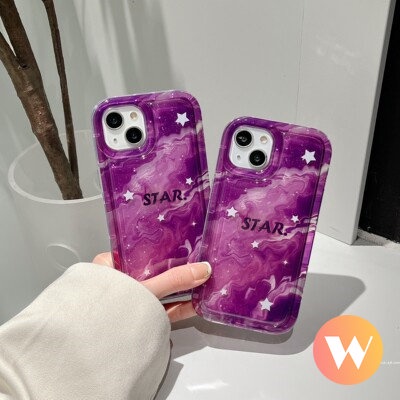 IPHONE Airbag Shockproof Phone Case Kompatibel Untuk Iphone11 13 12 14 Pro Max XR 7Plus 8Plus 6Plus X XS Max Ins Fashion Gradient Starry Sky Mewah Lembut Tpu Penutup Belakang