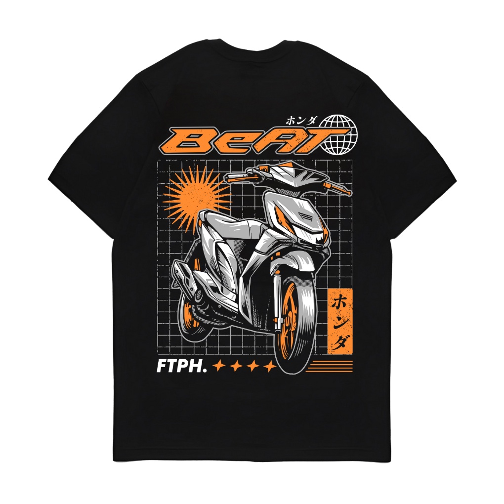 Kaos Baju Atasan Tshirt Lengan Pendek Black Motor Honda Beat Karbu FTPH Terbaru Kekinian