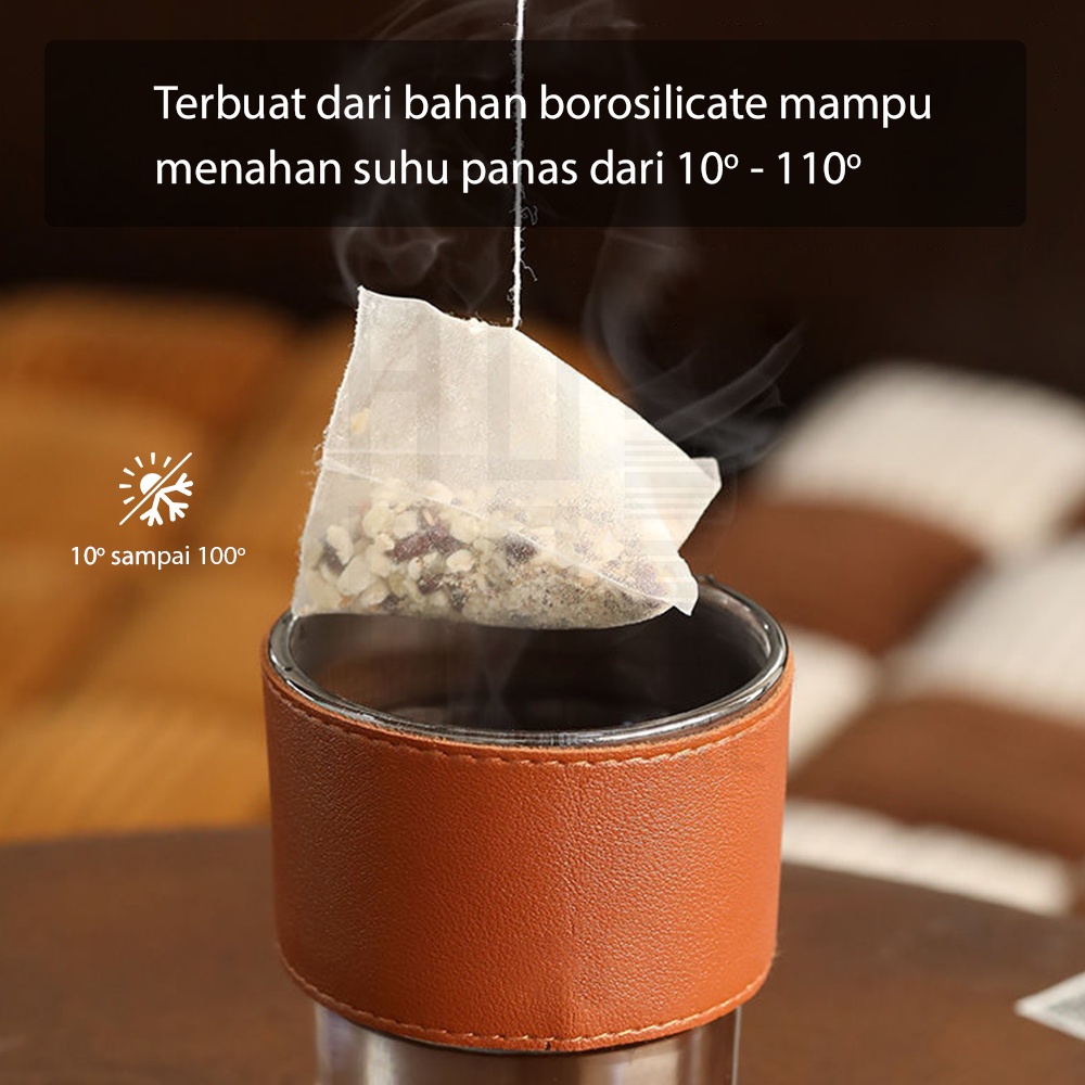 HUGO Tumbler Kaca 400 ml Gelas Minum Kaca Bening Aesthetic Coffee Cup Anti Tumpah